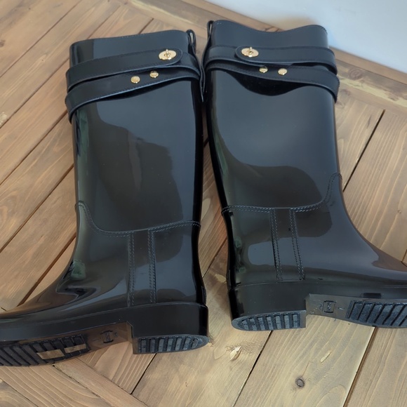 Coach Women’s Tall Shiny Black Rain Boots SZ 7 - Picture 6 of 15